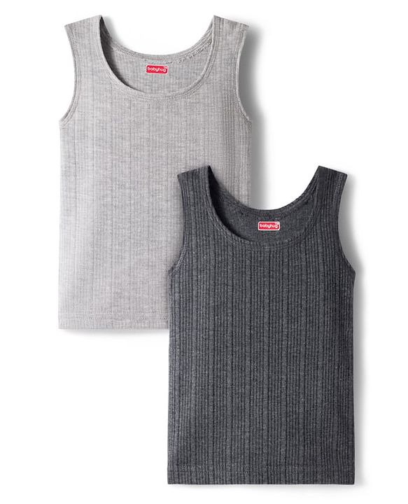 Babyhug Knit Sleeveless Solid Color Thermal Inner Vests Pack Of 2 -  Grey & Light Grey