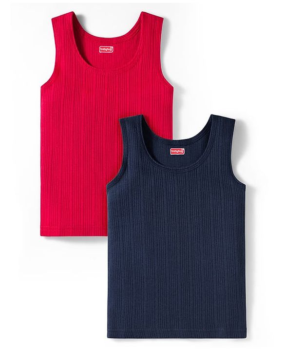 Babyhug Knit Solid Color Thermal Vests Pack of 2 - Red & Navy Blue