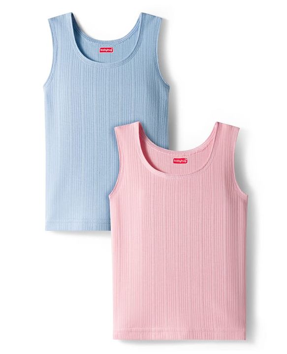 Babyhug Knit Sleeveless Solid Color Thermal Inner Vests Pack Of 2 -  Pink & Light Blue
