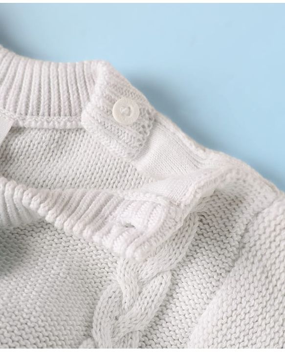 Babyhug Sweater Knit Full Sleeves Winter Wear Romper With Cable Knit Design & Bow Applique - Light Blue