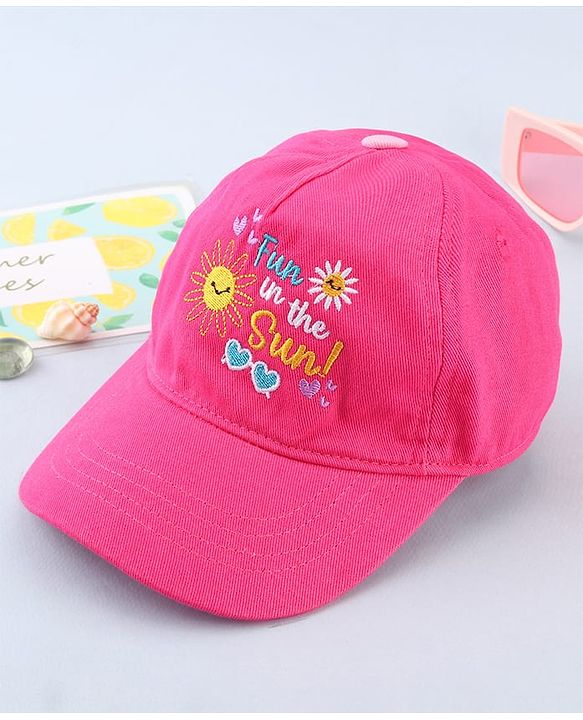Babyhug Cotton Woven Cap With Text Embriodery Pink - Diameter 16 cm