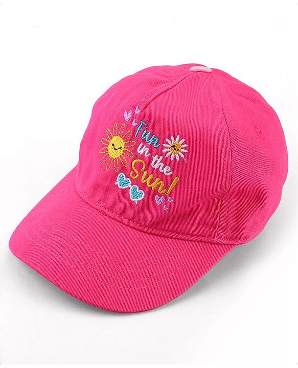 Babyhug Cotton Woven Cap With Text Embriodery Pink - Diameter 16 cm