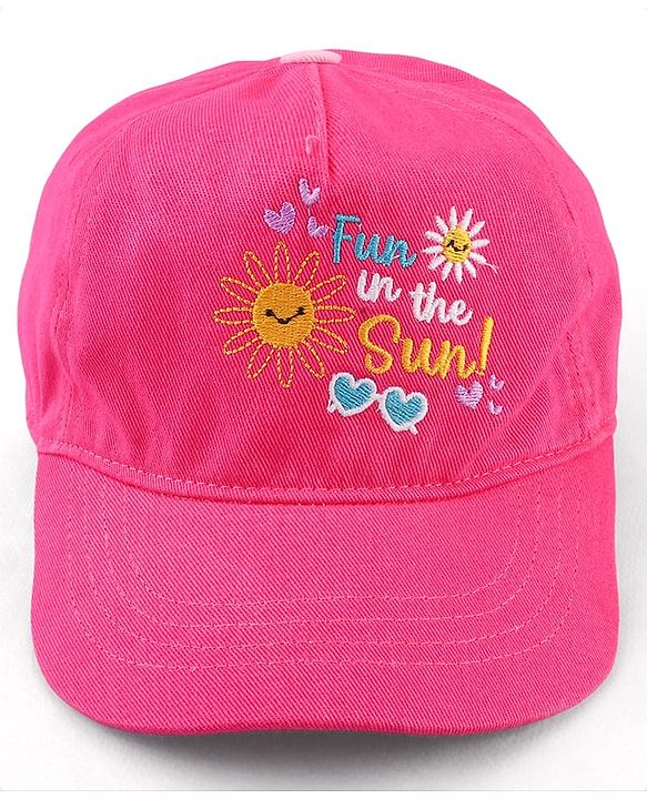 Babyhug Cotton Woven Cap With Text Embriodery Pink - Diameter 16 cm