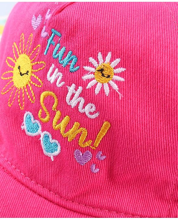 Babyhug Cotton Woven Cap With Text Embriodery Pink - Diameter 16 cm