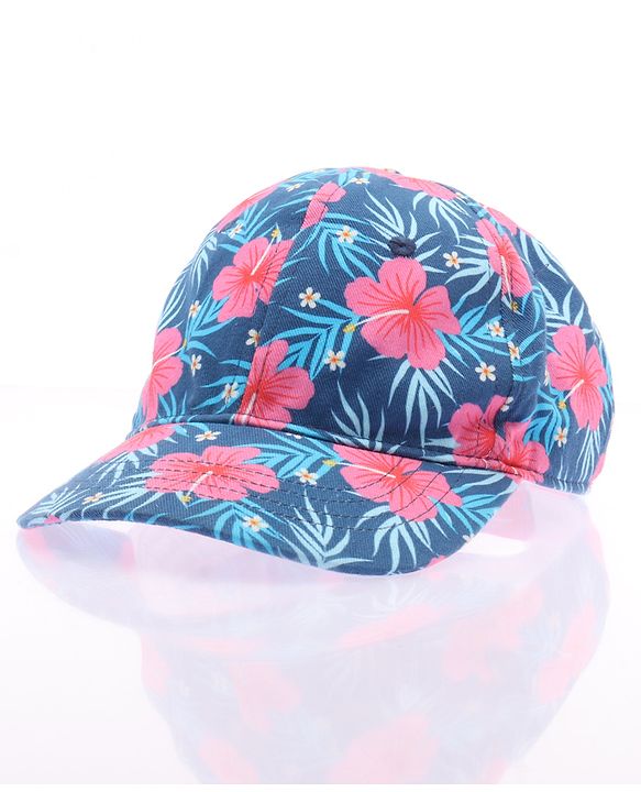 Babyhug Cotton Woven Cap With Floral Print Navy Blue - Diameter 15 cm