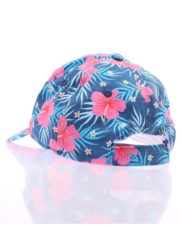 Babyhug Cotton Woven Cap With Floral Print Navy Blue - Diameter 15 cm