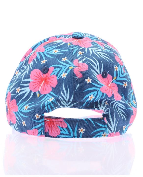 Babyhug Cotton Woven Cap With Floral Print Navy Blue - Diameter 15 cm