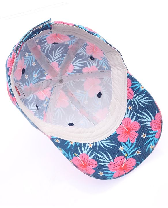 Babyhug Cotton Woven Cap With Floral Print Navy Blue - Diameter 15 cm