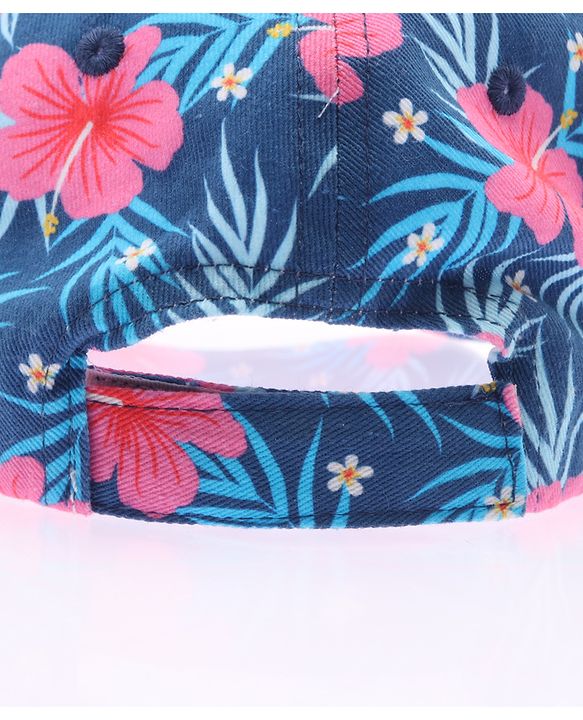 Babyhug Cotton Woven Cap With Floral Print Navy Blue - Diameter 15 cm