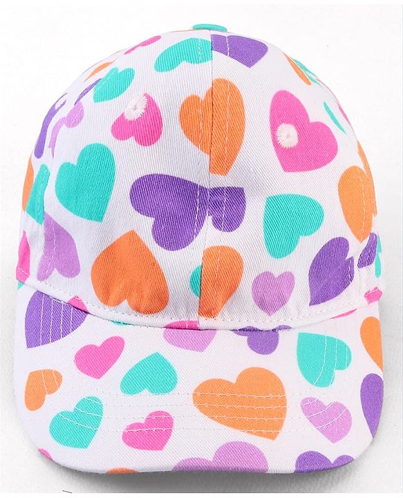 Babyhug Cotton Woven Cap With Heart Print White - Diameter 17 cm