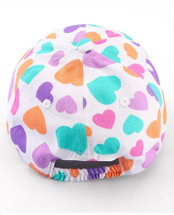 Babyhug Cotton Woven Cap With Heart Print White - Diameter 17 cm