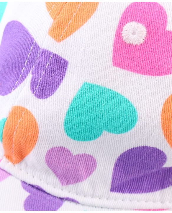 Babyhug Cotton Woven Cap With Heart Print White - Diameter 17 cm