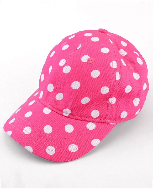 Babyhug Cotton Woven Cap With Polka Dot Print Pink - Diameter 17 cm