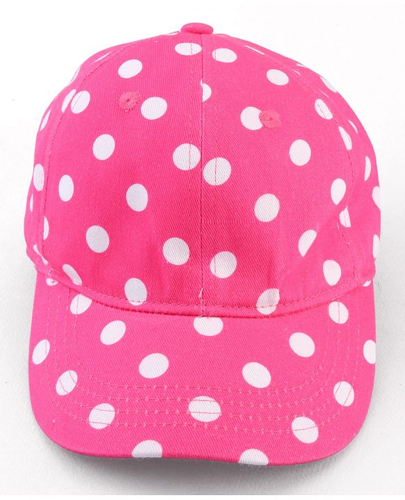 Babyhug Cotton Woven Cap With Polka Dot Print Pink - Diameter 17 cm