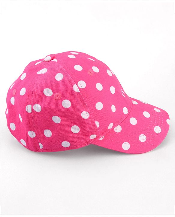Babyhug Cotton Woven Cap With Polka Dot Print Pink - Diameter 17 cm