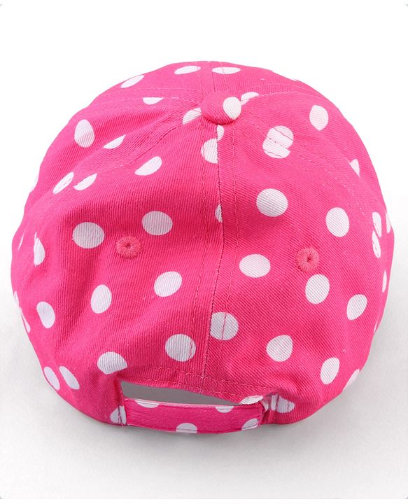 Babyhug Cotton Woven Cap With Polka Dot Print Pink - Diameter 17 cm