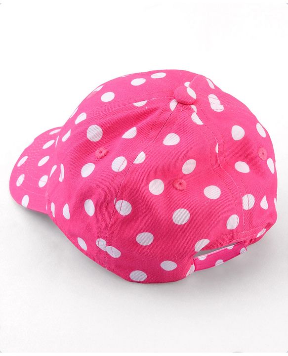 Babyhug Cotton Woven Cap With Polka Dot Print Pink - Diameter 17 cm