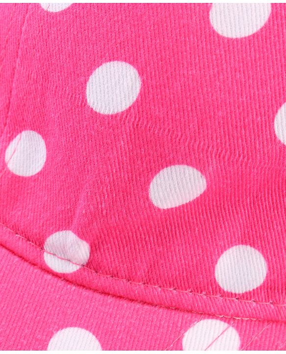 Babyhug Cotton Woven Cap With Polka Dot Print Pink - Diameter 17 cm