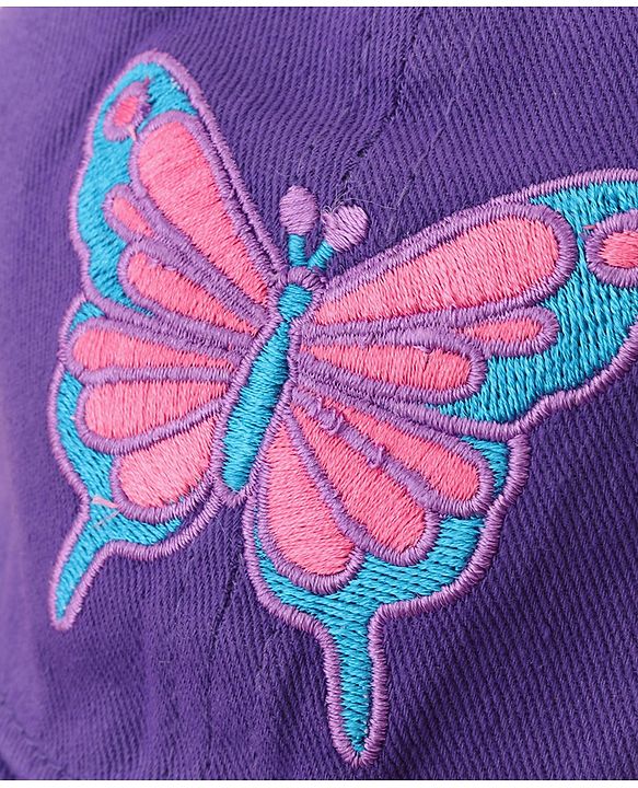 Babyhug Cotton Woven Cap With Butterfly Print Purple - Diameter 16
