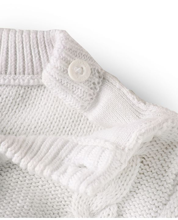 Babyhug Sweater Knit Full Sleeves Winter Wear Romper With Cable Knit Design & Bow Applique - Light Blue