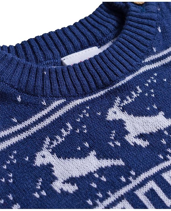 Babyhug Sweater Knit Full Sleeves Winter Wear Romper with Polka Dot & Fair Isle Design - Navy Blue
