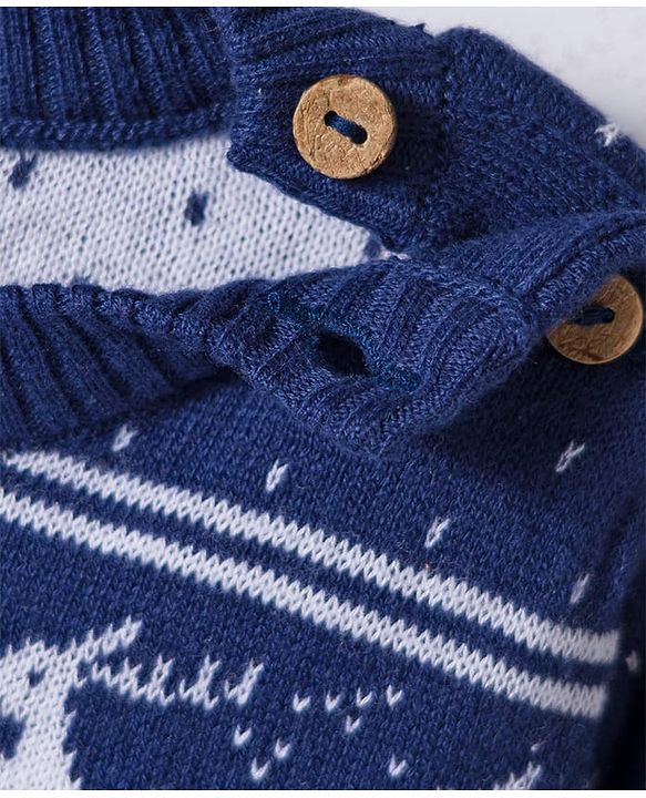 Babyhug Sweater Knit Full Sleeves Winter Wear Romper with Polka Dot & Fair Isle Design - Navy Blue