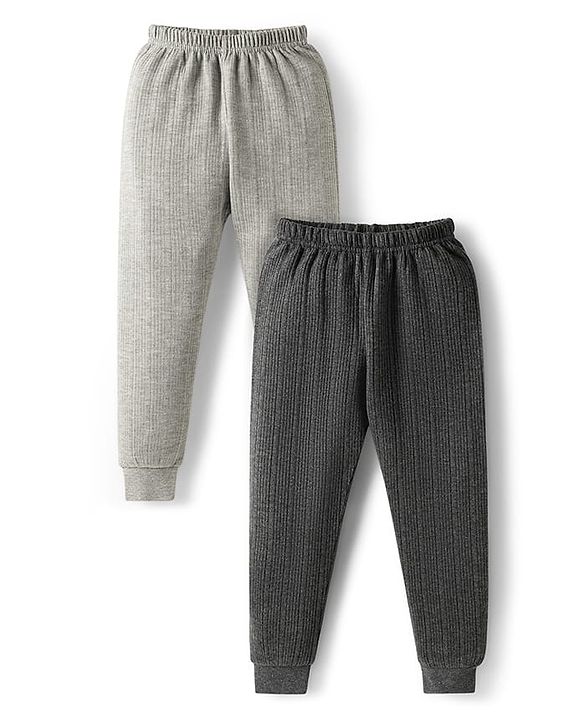 Babyhug Knit Full Length Solid Thermal Wear Leggings Pack of 2 - Dark Grey & Light Grey