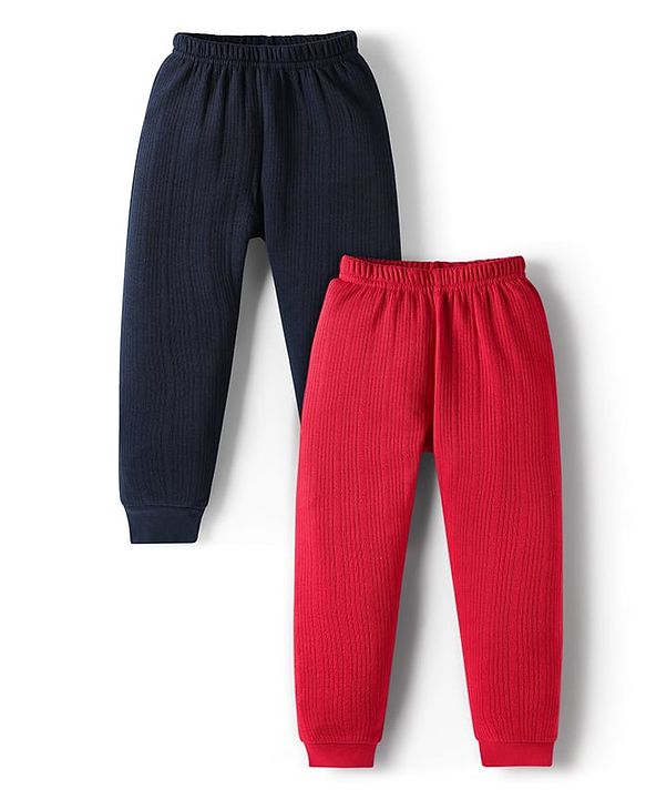 Babyhug Knit Full Length Solid Thermal Wear Leggings Pack of 2 - Red & Navy Blue