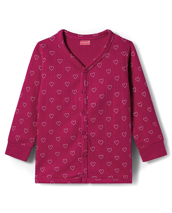 Babyhug Knit Full Sleeves Thermal Inner Wear Set With Heart Print - Fuchsia