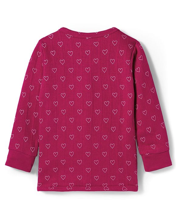 Babyhug Knit Full Sleeves Thermal Inner Wear Set With Heart Print - Fuchsia