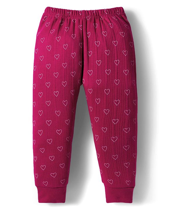 Babyhug Knit Full Sleeves Thermal Inner Wear Set With Heart Print - Fuchsia