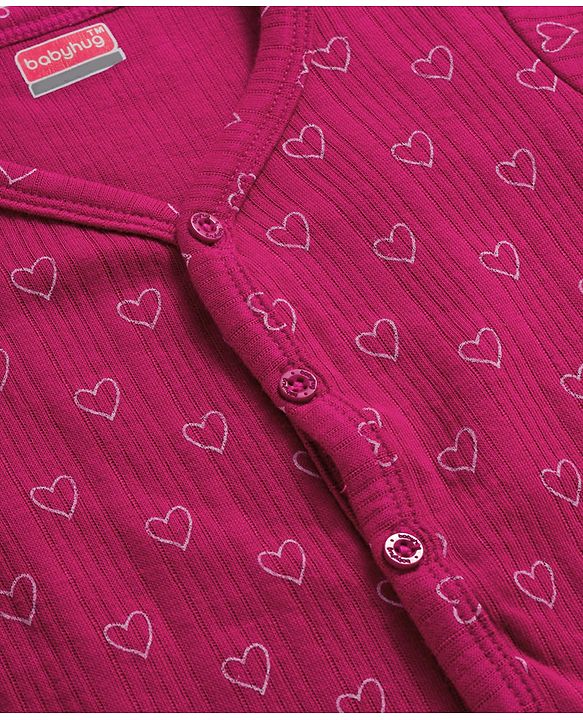 Babyhug Knit Full Sleeves Thermal Inner Wear Set With Heart Print - Fuchsia