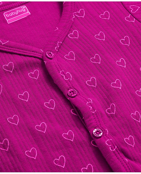 Babyhug Knit Full Sleeves Thermal Inner Wear Set With Heart Print - Fuchsia