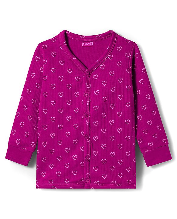 Babyhug Knit Full Sleeves Thermal Inner Wear Set With Heart Print - Fuchsia