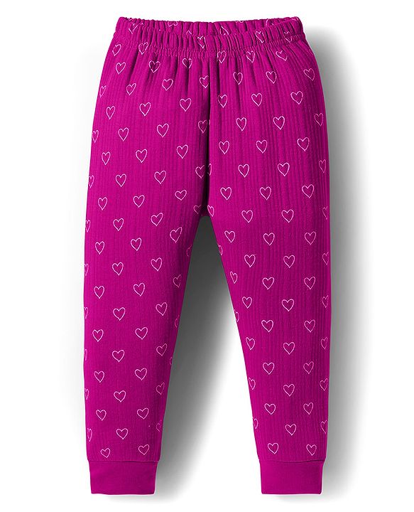 Babyhug Knit Full Sleeves Thermal Inner Wear Set With Heart Print - Fuchsia
