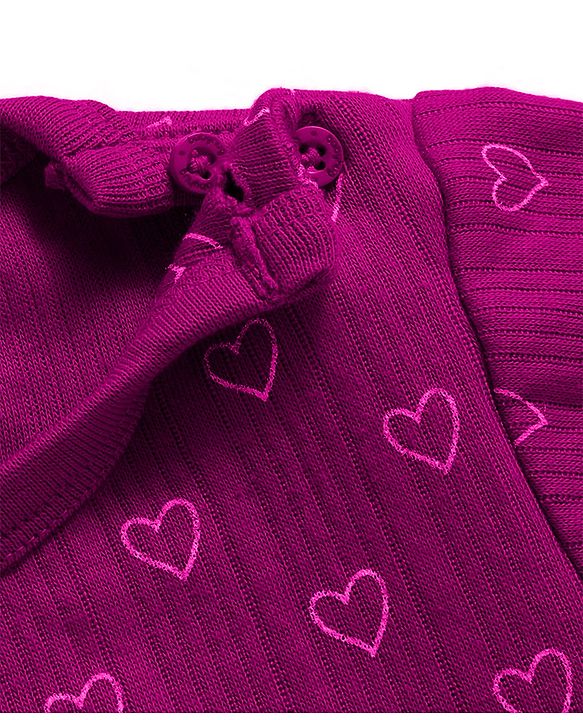 Babyhug Knit Full Sleeves Thermal Inner Wear Set With Heart Print - Fuchsia