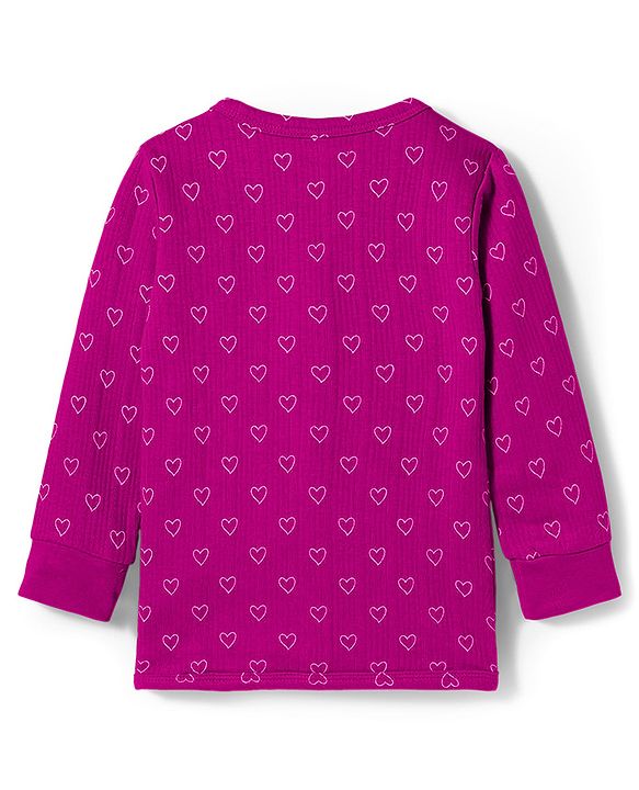 Babyhug Knit Full Sleeves Thermal Inner Wear Set With Heart Print - Fuchsia