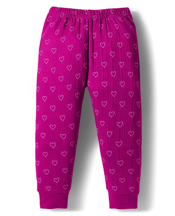 Babyhug Knit Full Sleeves Thermal Inner Wear Set With Heart Print - Fuchsia