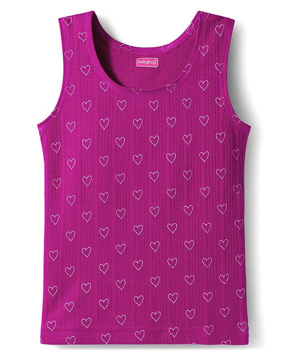 Babyhug Knit Full Sleeves Thermal Inner Wear With Heart Print - Fuschia