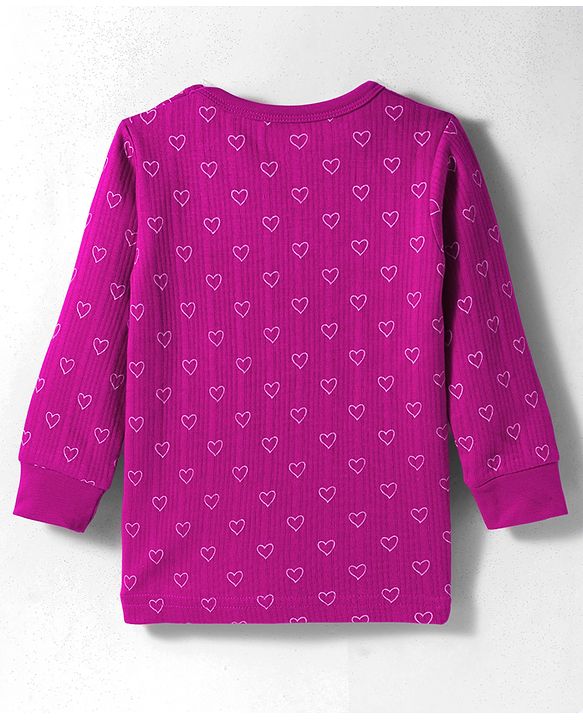 Babyhug Knit Full Sleeves Thermal Inner Wear With Heart Print - Fuschia