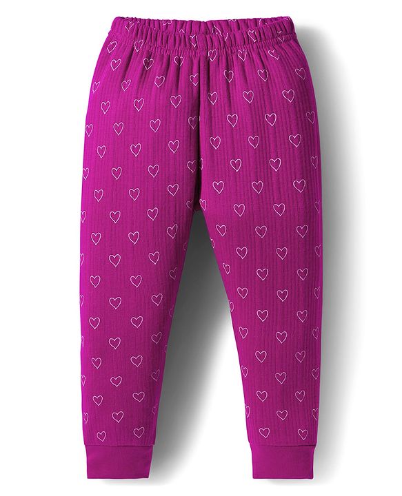 Babyhug Knit Full Sleeves Thermal Inner Wear With Heart Print - Fuschia