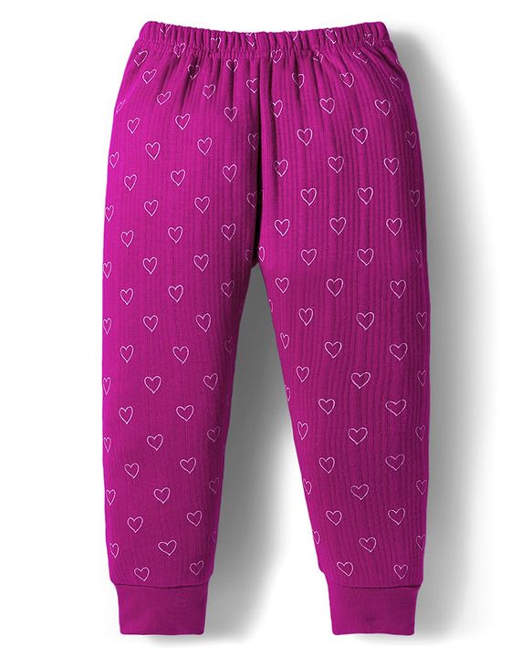 Babyhug Knit Full Sleeves Thermal Inner Wear With Heart Print - Fuschia