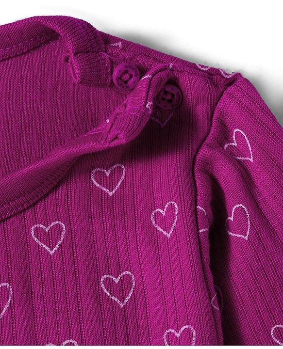 Babyhug Knit Full Sleeves Thermal Inner Wear With Heart Print - Fuschia