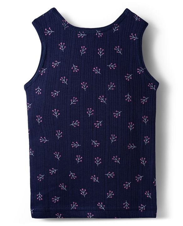 Babyhug Knit Full Length Thermal Inner Wear Set with Vest & Floral Print - Navy Blue