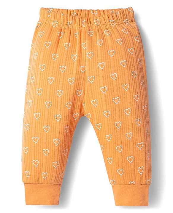 Babyhug Knit Full Sleeves Thermal Inner Wear Set With Heart Print - Orange