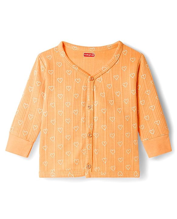 Babyhug Knit Full Sleeves Thermal Inner Wear Set With Heart Print - Orange