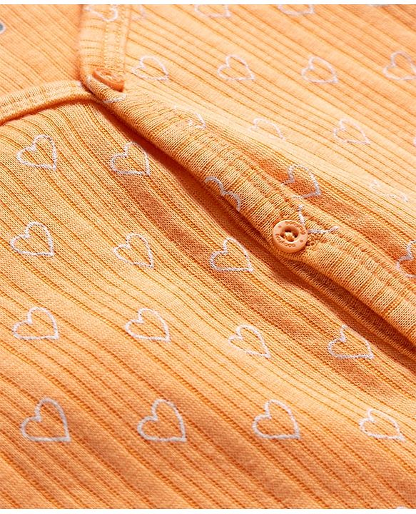 Babyhug Knit Full Sleeves Thermal Inner Wear Set With Heart Print - Orange