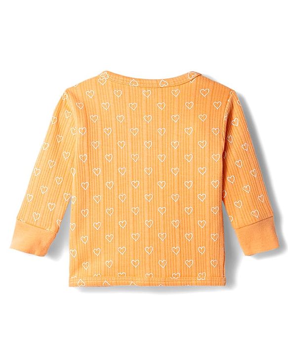 Babyhug Knit Full Sleeves Thermal Inner Wear Set With Heart Print - Orange