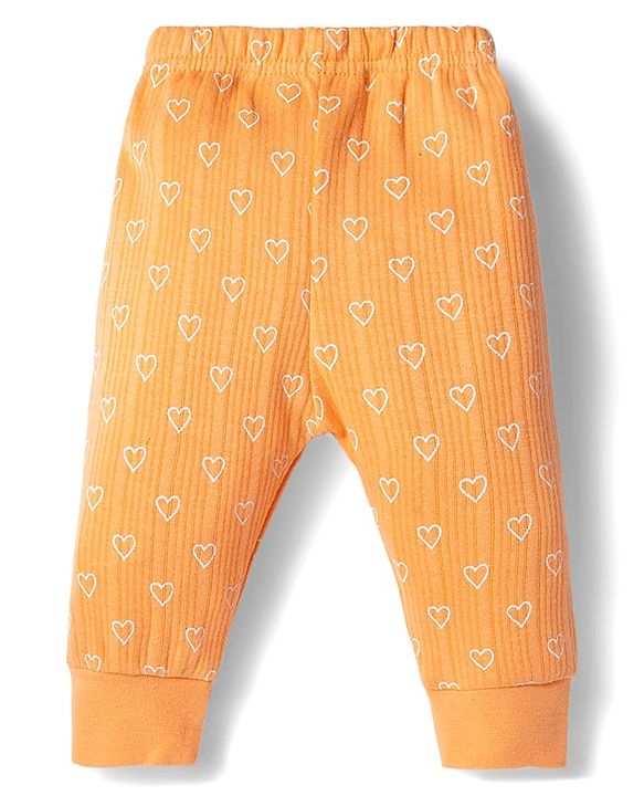 Babyhug Knit Full Sleeves Thermal Inner Wear Set With Heart Print - Orange