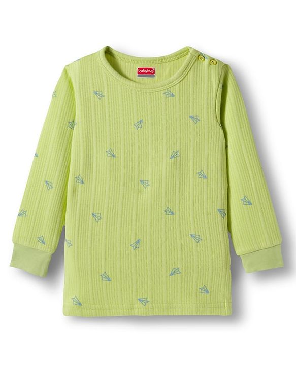 Babyhug Knit Full Sleeves Pullover & Sleeveless Thermal Vest & Pant Set with Origami Plane Print - Green